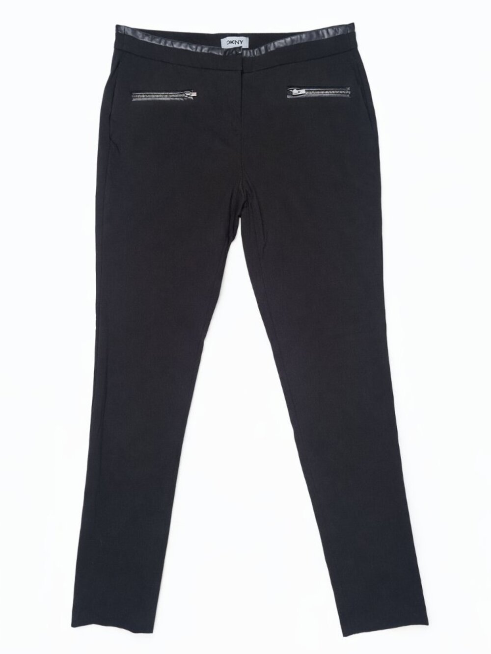 DKNY Black Slim-Fit Stretch Pants with Zipper Pockets